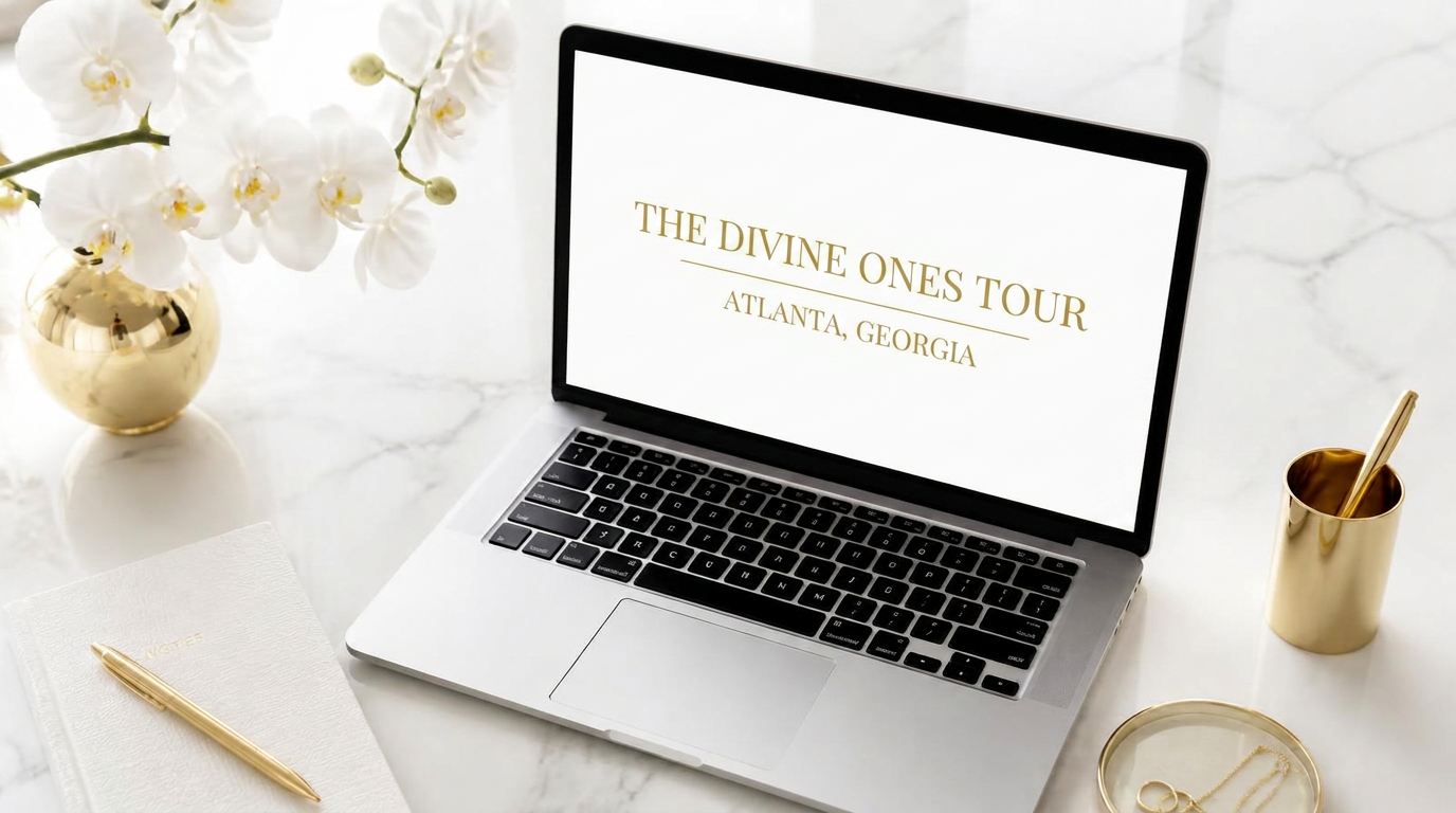 Laptop streaming the Divine Ones Tour virtual experience